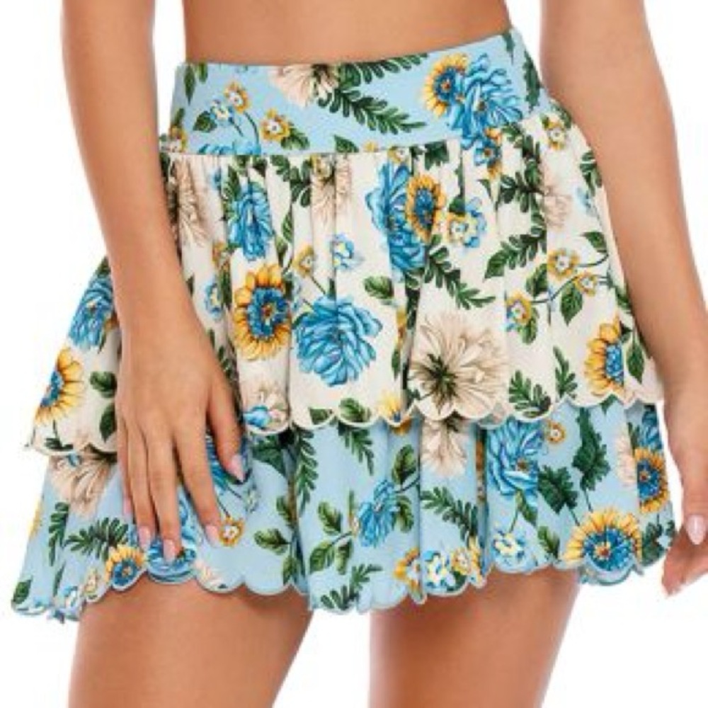 Agua Bendita Cooper Aine Floral Scallop Hem Floral Skirt Size L